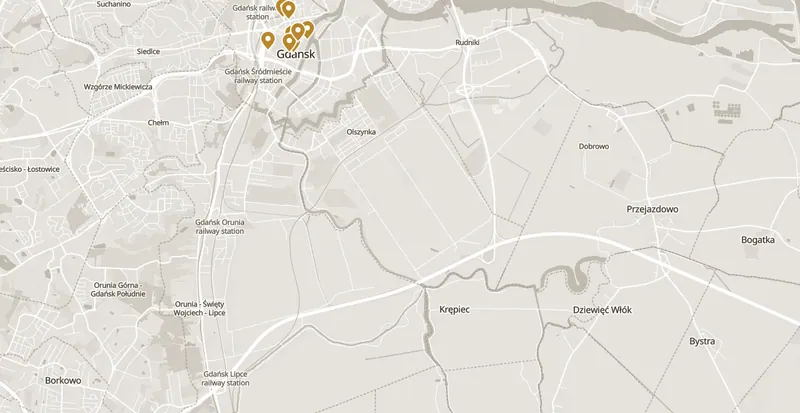 Map of the places worth your time in Gdańsk
