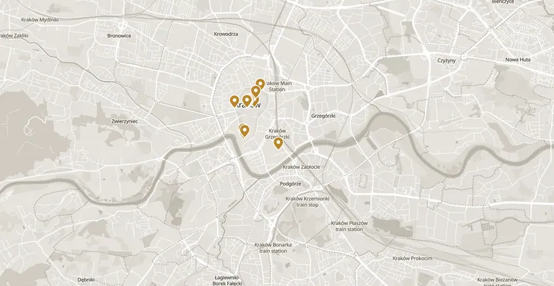 Map of the places worth your time in Kraków