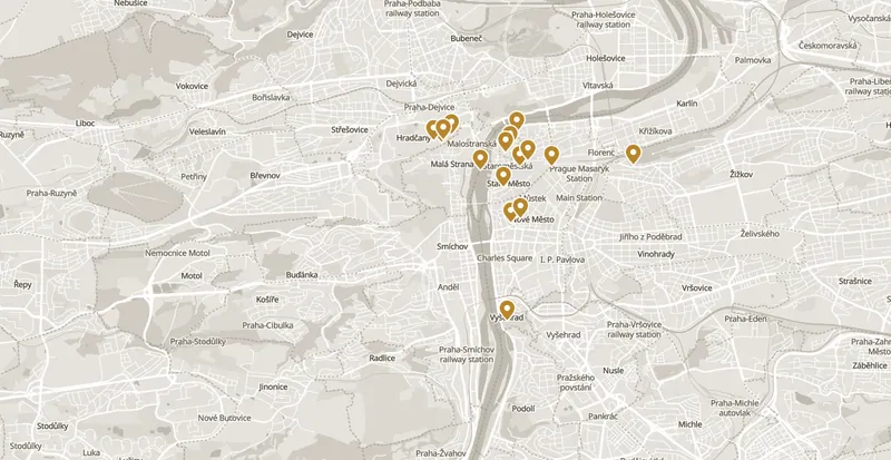 Map of the places worth your time in Prague