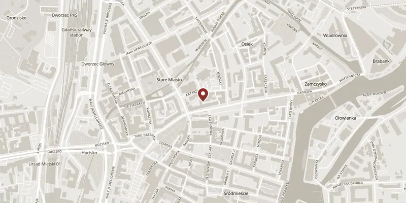 Map showing where St Catherine's Church and the Museum of Gdańsk Science is