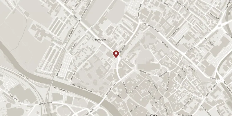 Map showing where York City Walls is